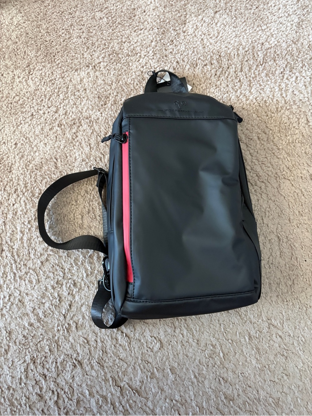 Men's Black Sling Bag with Red Zip Accent